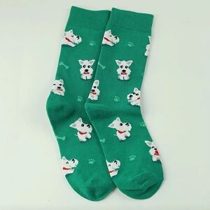 Green Westi Dog Pattern Socks